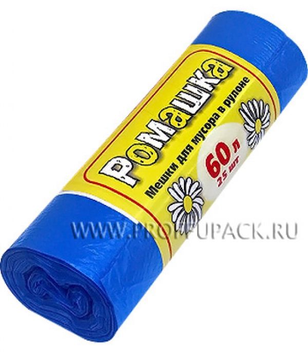 Мешки для мусора "РОМАШКА" 60л 25шт синие ПНД (60-252502) /25 "ПТ"